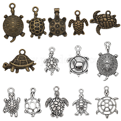 Sunnyclue pendenti in lega di stile tibetano con tartaruga marina, colore misto, 16~34.5x11.5~27x2.5~6mm, Foro: 1.5~2.7 mm