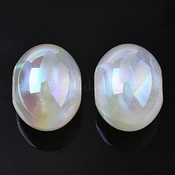 Opaque Acrylic European Beads, AB Color Plated, Large Hole Beads, with Glitter Powder, Oval, White, 27x35x29mm, Hole: 8mm