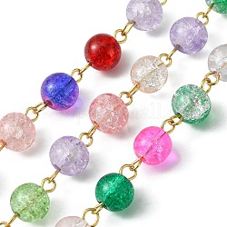 Chaîne de perles rondes en verre craquelé, avec accessoires en 304 acier inoxydable, non soudée, colorées, 14x8mm, environ 3.28 pied (1 m)/fil