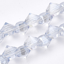 Fili di perle di vertro placcato, lustro di perla placcato, sfaccettato, diamante, Alice Blue, 6x5mm, Foro: 1 mm, circa 100pcs/filo, 17.12 pollice