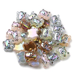 Placage uv perles acryliques lumineuses, iridescent, chat, couleur mixte, 18.5x20.5x8.5mm, Trou: 2.6mm