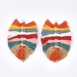 Polycotton(Polyester Cotton) Tassel Big Pendant Decorations, with Iron Findings, Light Gold, Colorful, 83~90x55~58x7~8mm, Hole: 5mm
