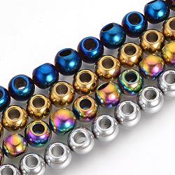 Chapelets de perles en hématite synthétique sans magnétiques, 3 perles trou gourou, perles t-percées, rondelle, couleur mixte, 10x8mm, Trou: 1mm, Environ 40 pcs/chapelet, 15.7 pouce