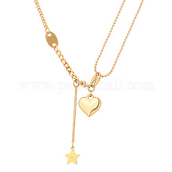 Collane Lariat in acciaio inox, con ciondoli a forma di cuore e stella, oro, 15.75 pollice (40 cm)