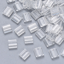 Cuentas de semillas de vidrio transparente de 2 orificio, Rectángulo, Claro, 5x4.5~5.5x2~2.5mm, agujero: 0.5~0.8 mm, aproximamente 118 unidades / 10 g