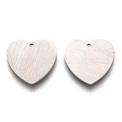 304 Stainless Steel Pendants, Stamping Blank Tag, Laser Cut, Double Side Drawbench Effect, Heart, Stainless Steel Color, 14x15x1mm, Hole: 1.2mm