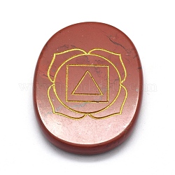 Cabochon di diaspro rosso naturale, ovale con motivo di chakra, 43~46x33~36x6~7mm