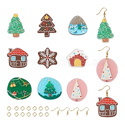 Spritewelry набор для изготовления рождественских висячих сережек своими руками, включая подвески из смолы с рождественской елкой, домиком и снежинкой, Латунные крючки для сережек, разноцветные, 58 шт / коробка