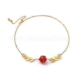 Bracelets coulissants réglables en laiton, avec des perles d'agate naturelle et des chaînes de câble, véritable 18k plaqué or, diamètre intérieur: 3 pouce (7.6 cm)