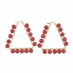 (распродажа фабрики ювелирных вечеринок) серьги-кольца, с жемчугом оболочки, медная проволока с 304 серьгой-кольцом из нержавеющей стали, треугольные, золотые, красные, 63x59x8 мм, штифты : 1.5 мм