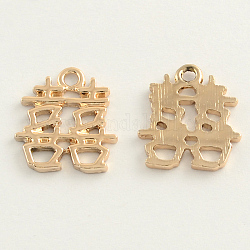 Alloy Chinese Character ShuangXi Happiness Pendants, Light Gold, 20x17x2mm, Hole: 2mm