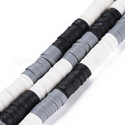 Fixed 3 Color Handmade Polymer Clay Bead Strands, Heishi Beads, Disc/Flat Round, Black & White & Gray, 6x0.3~1.5mm, Hole: 1.6~1.8mm, about 265~354pcs/strand, 12.76 inch~15.67 inch(32.4cm~39.8cm)