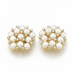 Aleación de rhinestone flor cabujones espalda plana, con abs de plástico imitación perla, para la fabricación de joyas artesanales colgantes con foto, dorado, 21x21.5x7mm