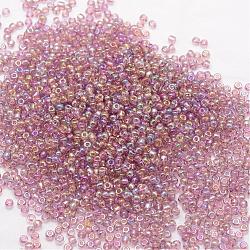 8/0 Round Glass Seed Beads, Grade A, Transparent Colours Rainbow, Rosy Brown, 2.8~3.2mm, Hole: 1.0mm, about 1500pcs/50g