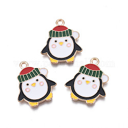 Navidad colgantes de esmalte de la aleación, sin plomo y cadmio, la luz de oro, pingüino, blanco, 21.5x18x1mm, agujero: 1.8 mm