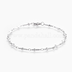 304 Stainless Steel Link Chain Bracelets, with Lobster Claw Clasps, Cross, Stainless Steel Color, 8-1/2 inch(21.5cm)