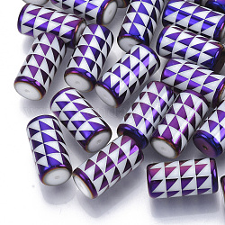 Electroplate Glass Beads, Column with Triangle Pattern, Purple, 20x10mm, Hole: 1.2mm, about 50pcs/bag
