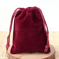 Pochettes rectangle en velours, sacs-cadeaux, rouge foncé, 15x10 cm