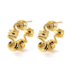 Twist C-shape Stud Earrings for Her, Half Hoop Earrings, Open Hoop Earrings, Cadmium Free & Lead Free, Real 18K Gold Plated, 24x7mm, Pin: 1mm
