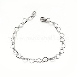 304 Stailess Steel Heart Link Bracelets, with Lobster Claw Clasps, Stainless Steel Color, 7-7/8 inch(200mm)