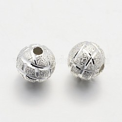 Perles rondes en laiton, couleur argentée, 6mm, Trou: 1.2mm