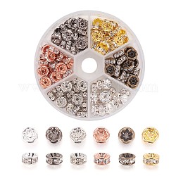 Abalorios de latón Diamante de imitación espaciador, aaa grado, brida recta, rerondana plana, cristal, color mezclado, 8x3.8mm, agujero: 1.5 mm, 120 unidades / caja