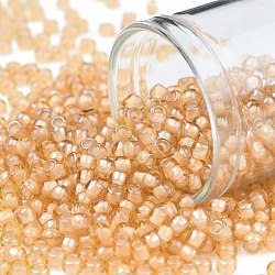 TOHO Round Seed Beads, Japanese Seed Beads, (391) Snowflake Lined Peach Luster, 8/0, 3mm, Hole: 1mm, about 222pcs/bottle, 10g/bottle