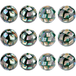 BENECREAT 12pcs Natural Abalone Round Shell Beads, 8.5mm Black Opaque Resin Beads with Natural Shell for DIY Jewelry Making, Hole: 1mm