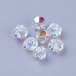 Perle di vetro k9, sfaccettato, bicono, cristallo ab, 3x3mm, Foro: 0.8 mm