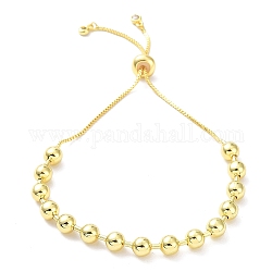 Long-Lasting Plated Brass Round Bead Slider Beacelets for Women Men, Cadmium Free & Lead Free, Real 18K Gold Plated, 10-5/8 inch(27cm), Bead: 5mm