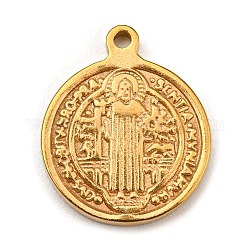 304 charms in acciaio inox, rotondo piatto con ciondoli del cristianesimo religioso cssml ndsmd croce dio padre, oro, 14.5x12x1.5mm, Foro: 1 mm
