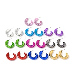 Boucles d'oreilles en acrylique donut, boucles d'oreilles demi-créoles avec 316 épingle en acier inoxydable chirurgical, couleur mixte, 32x7mm
