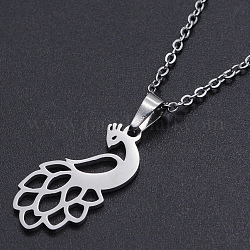 201 Stainless Steel Pendants Necklaces, with Cable Chains and Lobster Claw Clasps, Peacock, Stainless Steel Color, 17.71 inch(45cm), 1.5mm