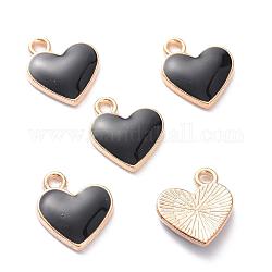 Charms del esmalte de la aleación, corazón, la luz de oro, negro, 13x11.5x1.6mm, agujero: 1.6 mm