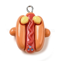 Lebensmittelanhänger aus undurchsichtigem Kunstharz, mit platinierten Eisenschlaufen, Hotdog, 29x23x13 mm, Bohrung: 2 mm