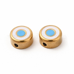 Écologiques 304 perles en acier inoxydable, avec l'émail, rond et plat avec des mauvais œil, or, bleu profond du ciel, 8x4mm, Trou: 1.5mm