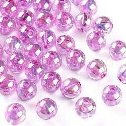 Perles en acrylique transparente, de couleur plaquée ab , ronde, violette, 10x9mm, Trou: 2mm, environ 940 pcs/500 g