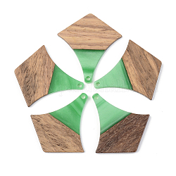 Colgantes de resina opaca y madera de nogal, flechas, verde, 38x35x3mm, agujero: 2 mm