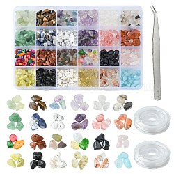 DIY Stretch Bracelet Making Kit, Including Natural & Synthetic Mixed Gemstone & Natural Shell & Glass Chip Beads, Elastic Thread, Tweezers, Beads: 3~5x7~13x2~4mm, Hole: 0.4mm, 240g/set