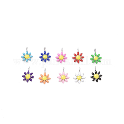 304 Edelstahl Anhänger / charms, mit Emaille, Mischfarbe, Blume, Edelstahl Farbe, 10x7.5x2 mm, Bohrung: 1 mm