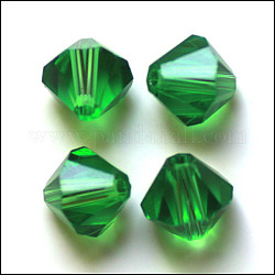 Imitation österreichischen Kristallperlen, Klasse aaa, facettiert, Doppelkegel, grün, 4x4 mm, Bohrung: 0.7~0.9 mm