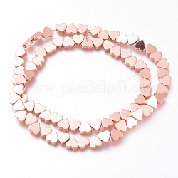 Non-magnetic Synthetic Hematite Beads Strands, Galvanic Plating(Color Retention for 1 Year), Heart, Rose Gold Plated, 6x6x2mm, Hole: 0.8mm, about 67pcs/strand, 15.75 inch(40cm)