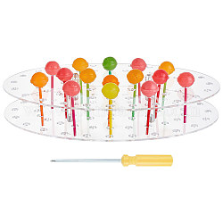 FINGERINSPIRE Cake Pop Stand Display with Screwdrivers 64 Hole Clear Acrylic Lollipop Holders Display Risers Oval Lollipop Stand Holder Candy or Sucker Stand for Wedding,Baby Shower,Birthday Party