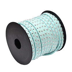 Silver Aluminum Studded Faux Suede Cord, Faux Suede Lace, Pale Turquoise, 5x2mm, about 20yards/roll