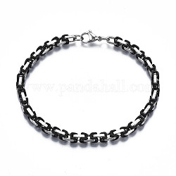 Placage ionique (ip) deux tons 201 bracelet chaîne byzantine en acier inoxydable pour hommes femmes, sans nickel, électrophorèse noir, 8-1/2 pouce (21.5 cm)