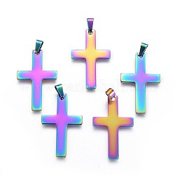 Ion Plating(IP) 304 Stainless Steel Pendants, Cross, Rainbow Color, 37x22x1mm, Hole: 3x8mm