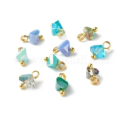 Electroplate Glass Charms, with Brass Ball Head Pins, Triangle, Turquoise, 8x6x4.5mm, Hole: 1.8mm