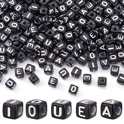 Biyun 50g 5 styles de perles acryliques opaques à trou horizontal, cube avec des lettres mixtes, noir et blanc, noir, 5x5x5mm, Trou: 2mm, 10g / style