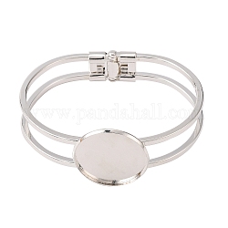 Accessoire de bricolage de bracelet en laiton, base de bracelet vide, couleur d'argent, 60mm, plateau rond: 25 mm