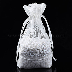 Bolsas de regalo con cordón de poliéster y cordón de hilo flameado, para joyas y baby showers embalaje bolsa de regalo de boda, blanco cremoso, 23~24x15~16x0.3 cm